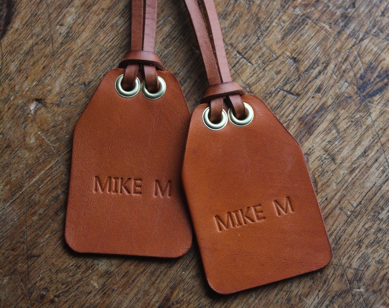 Personalised Luggage Tag, handmade from vegetable tanned leather image 1