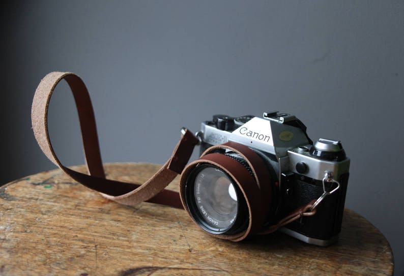 Leather camera strap personalised for free
