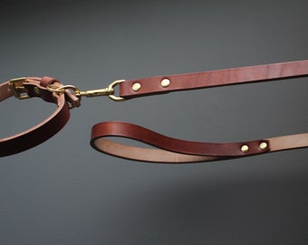 Leather Dog collar 1" wide  and matching lead with brass hardware (free name stamping)