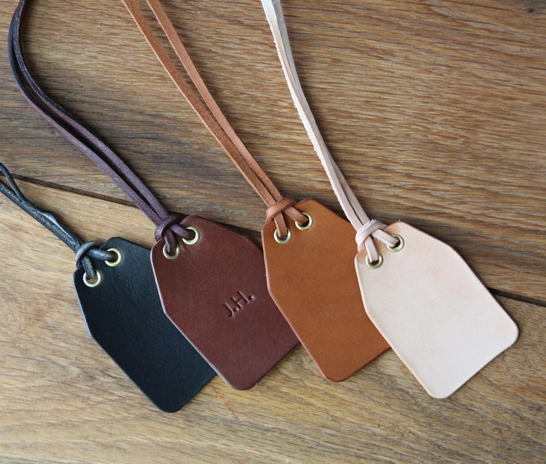 Personalised Luggage Tag, handmade from vegetable tanned leather image 4