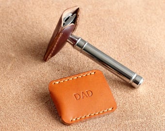 Personalised, Hand-stitched Leather Razor Cover