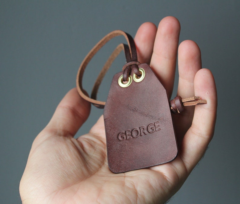 Personalised Luggage Tag, handmade from vegetable tanned leather image 2