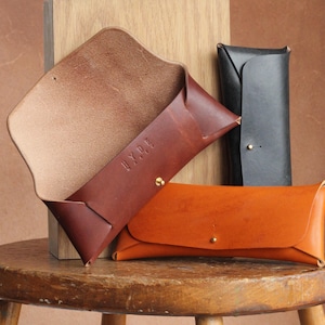 Personalised Leather glasses case handmade from natural vegetable tanned leather, sunglasses case