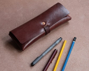 Personalised Leather Pencil Case handmade from vegetable tanned leather,