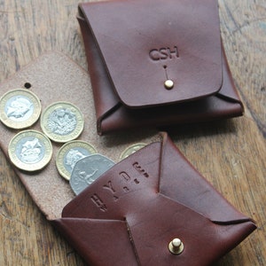 Personalised Coin pouch, hand made from vegetable tanned leather