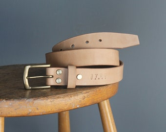 Handmade leather belt, raw natural shade of vegetable tanned leather