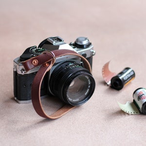 Leather camera wrist strap personalised for free