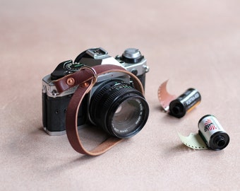 Leather camera wrist strap personalised for free