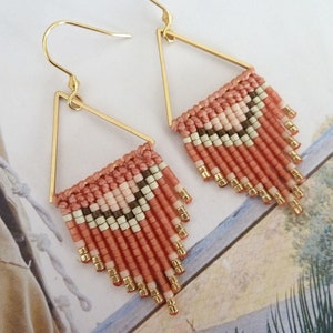 Earrings with terracotta fringes and fishing thread, boho inspired with Miyuki pearls image 5