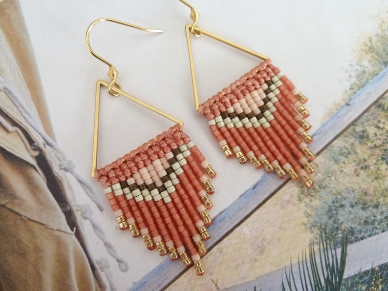 Earrings with terracotta fringes and fishing thread, boho inspired with Miyuki pearls image 5