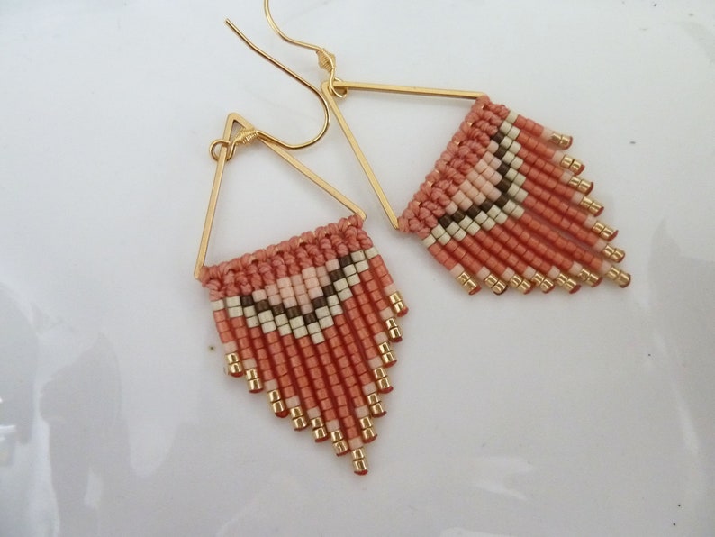 Earrings with terracotta fringes and fishing thread, boho inspired with Miyuki pearls image 4