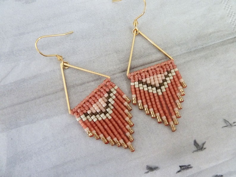 Earrings with terracotta fringes and fishing thread, boho inspired with Miyuki pearls image 2