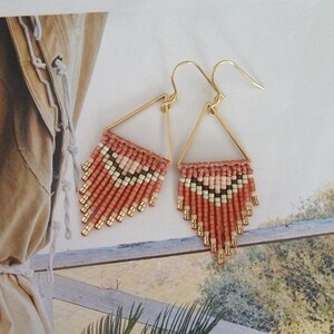 Earrings with terracotta fringes and fishing thread, boho inspired with Miyuki pearls image 3