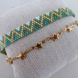 duo bracelet tissé vert et étoiles en acier doré, bohème chic avec perles Miyuki vert doré, combo chic image 7
