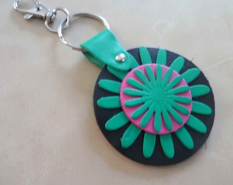 leather key ring, boho flower spirit