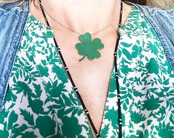 leather necklace, clover necklace 4 sheets leather, necklace happiness, necklace luck, green leather leaf, necklace with clover with 4 leaves,