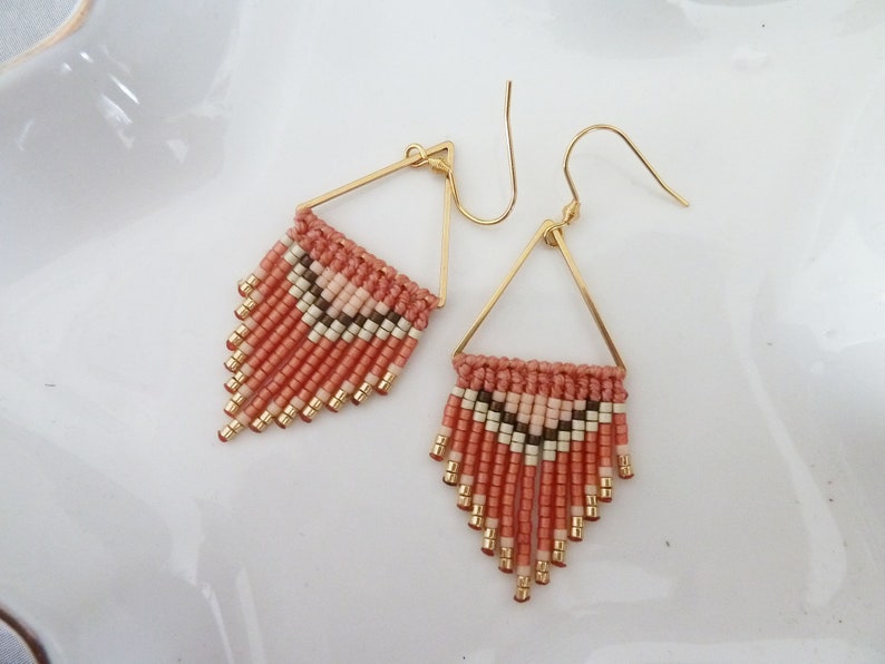 Earrings with terracotta fringes and fishing thread, boho inspired with Miyuki pearls image 6