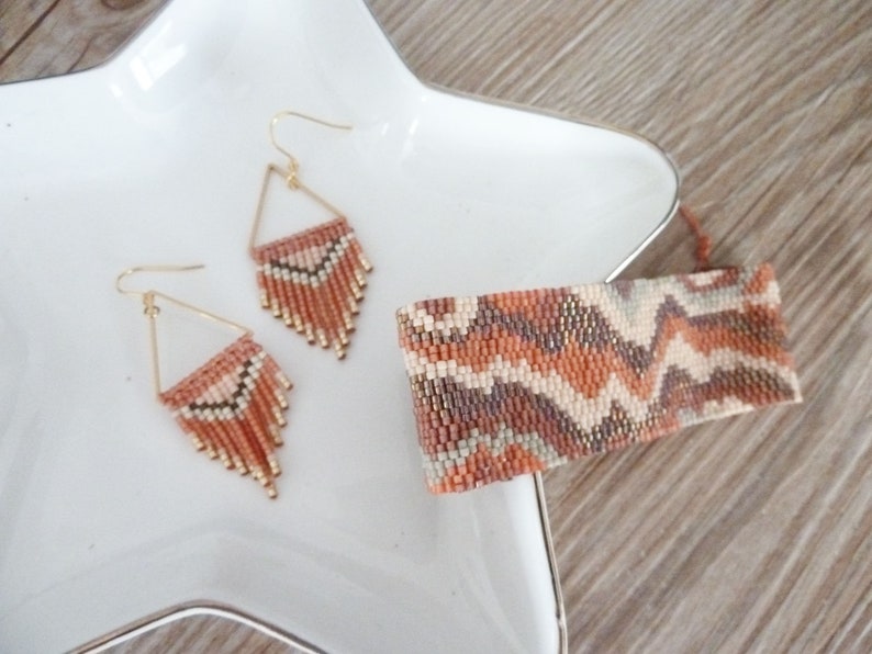 Earrings with terracotta fringes and fishing thread, boho inspired with Miyuki pearls image 7