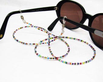 Cordon lunettes estival perles multicolores pour lunettes de soleil, cadeau mamie ou maman fait main