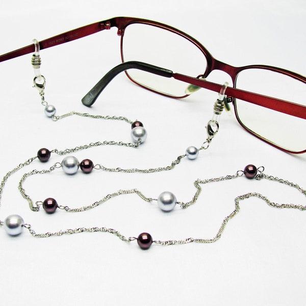 Cordon lunettes bijou perles renaissance cristal de swarovski sur fine chaine en acier inoxydable, cadeau pour elle fait main