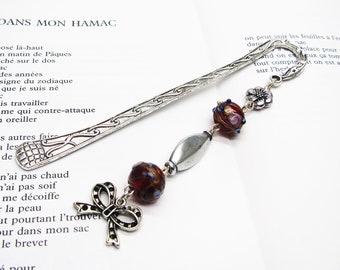 Metal bookmark red Indian beads and bow tie charm, original and unique handmade gift for women