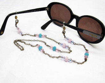 Cordon lunettes perles, chaine bronze et perles à facettes, cordon lunettes fantaisie, cadeau maman, cadeau mamie, fait main, unique