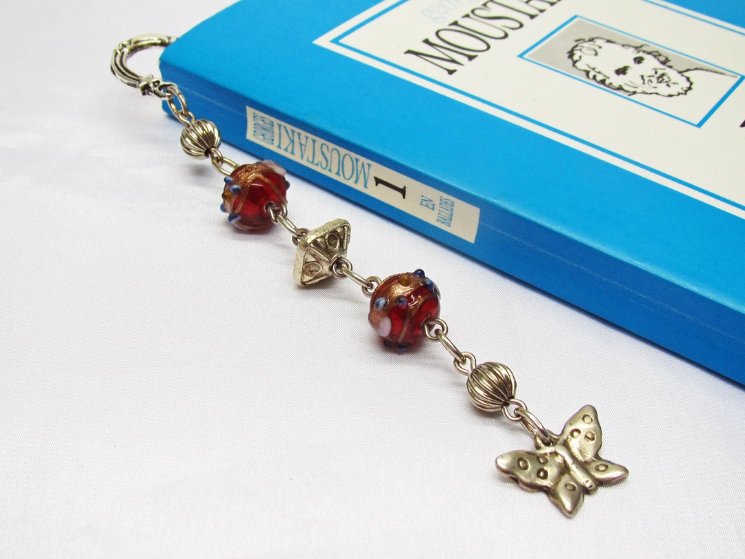 2 Breloques Papillons En Verre Rouge – Fermoir Argenté Pour Bracelet