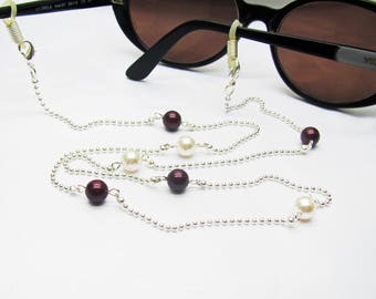 Chaine de lunettes perlée, chaine argentée à billes, perles swarovski, bijou pour lunettes, cadeau mamie, personnalisable