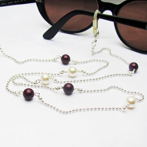 Chaine de lunettes perlée, chaine argentée à billes, perles swarovski, bijou pour lunettes, cadeau mamie, personnalisable