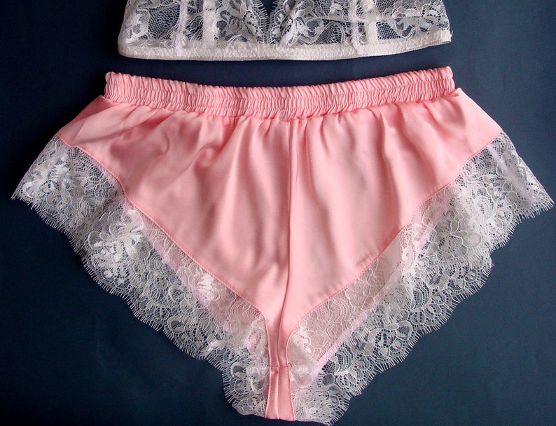 Pink satin sleep shorts Sleepwear shorts Panties high Lace Etsy