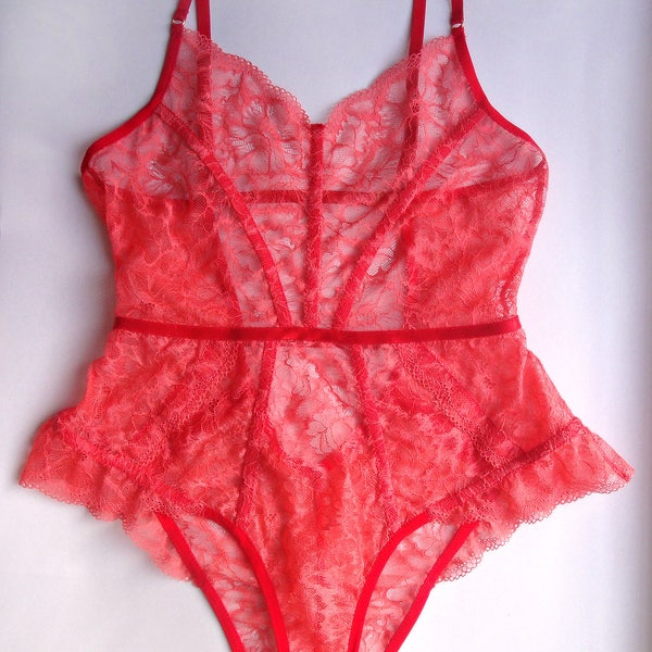 Lace bodysuit Red bodysuit Sheer bodysuit Bride See through lingerie Sexy lingerie Intimate lingerie Womens lace bodysuit Hot women bodysuit