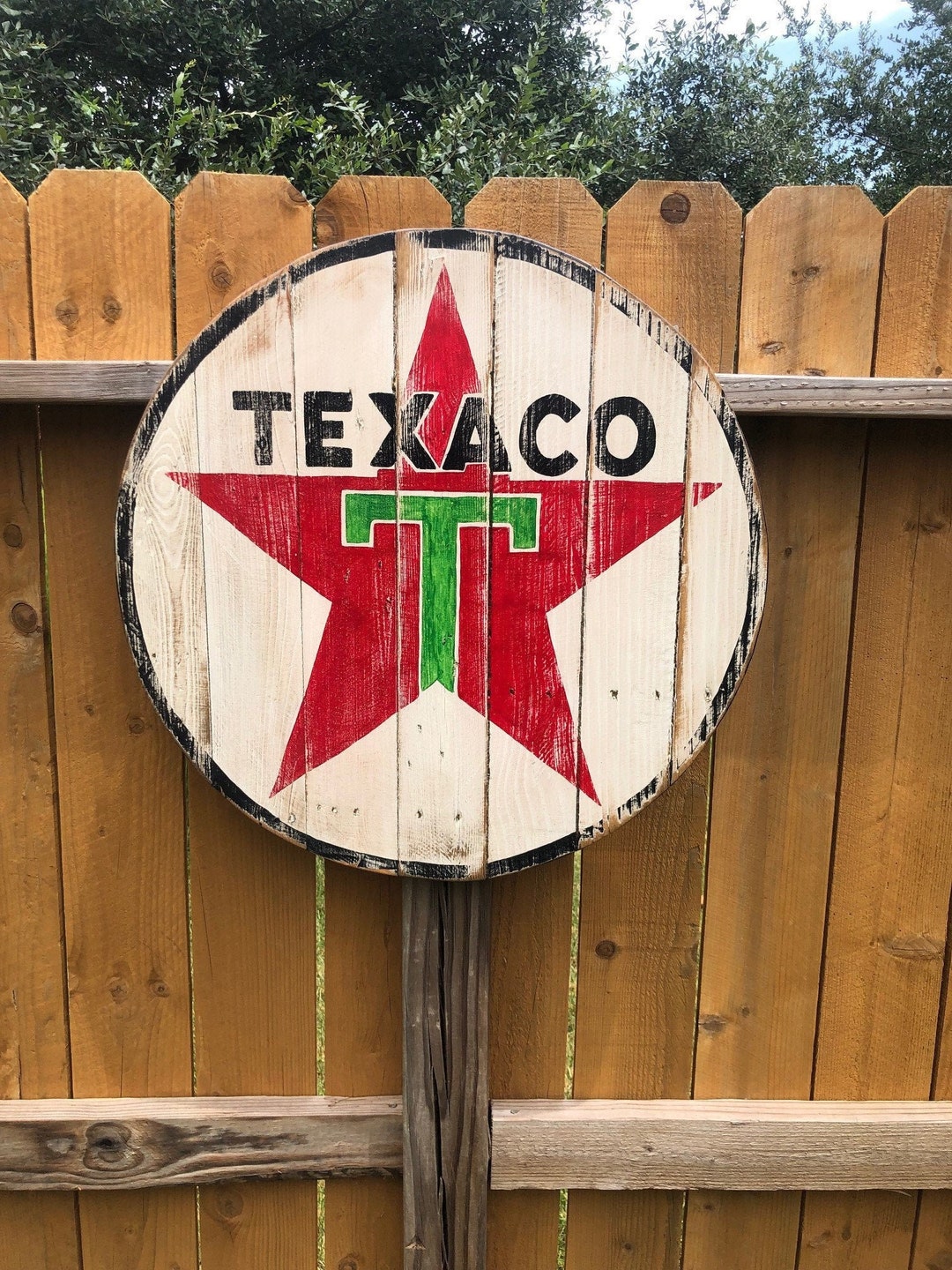 Large Rustic Round Texaco Gas Sign - Etsy