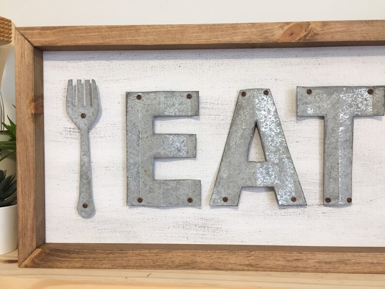 Rustic Metal Eat Sign Fork & Spoon Kitchen Etsy