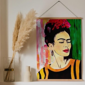 Illustration de Frida Kahlo à l'encre | Impression d'art mural coloré | Décoration d'intérieur de style bohème | Cadeau d'anniversaire pour pendaison de crémaillère