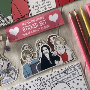 Pacchetto adesivi ispirato alle commedie romantiche degli anni '90 / set di 6 adesivi fustellati a tema film anni '90