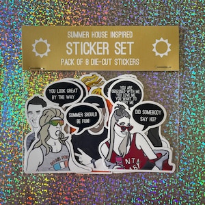Pack d'autocollants inspirés des maisons d'été | lot de 8 stickers découpés sur le thème de la télé-réalité