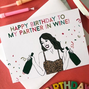 Partner in Wine - Carte d'anniversaire amusante, colorée et illustrée | Joyeux anniversaire meilleur ami / amateur de vin