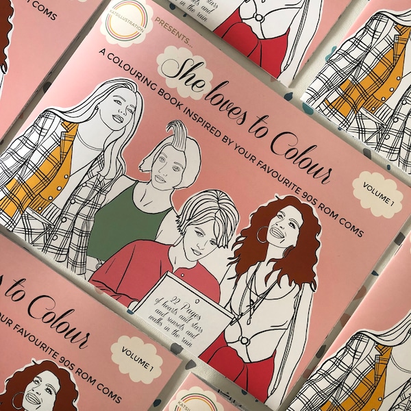 She Loves to Colour- a 90's Rom Com inspired Colouring Book- 22 pages | Birthday/Christmas Gift for her