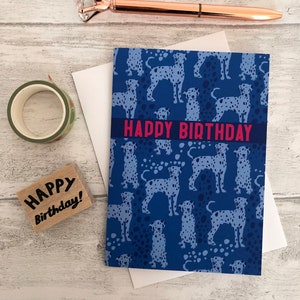 Happy Birthday Dalmation Print | Blue dogs Greetings Card | Birthday Card