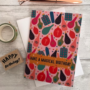 Anniversaire magique | Carte de voeux d'impression de potions magiques | Carte d'anniversaire