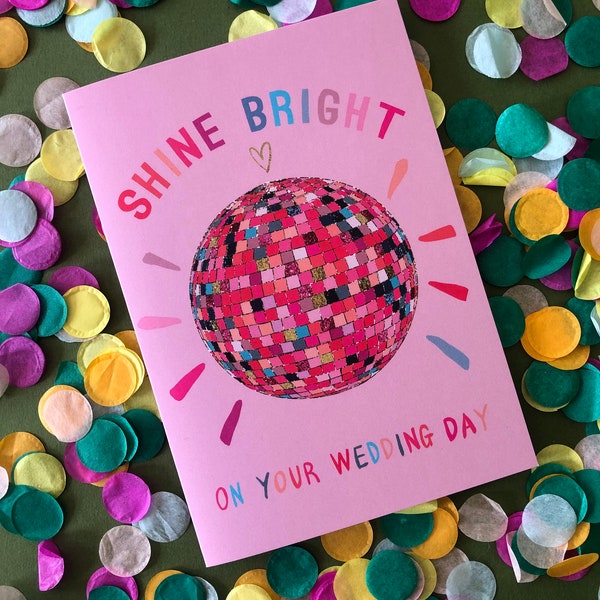Shine Bright on your Wedding Day! Disco Ball Greetings Card | Special Occasion | Wedding Celebration