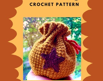 digital file PDF crochet pattern Bell bag with star, game pocket, Crochet birthday rug, gift for gamer, geek, bag stocking, sac Tasche