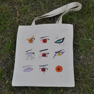 Eco bag with anime eyes tote bag gift for manga fan author acrylic painting image 1