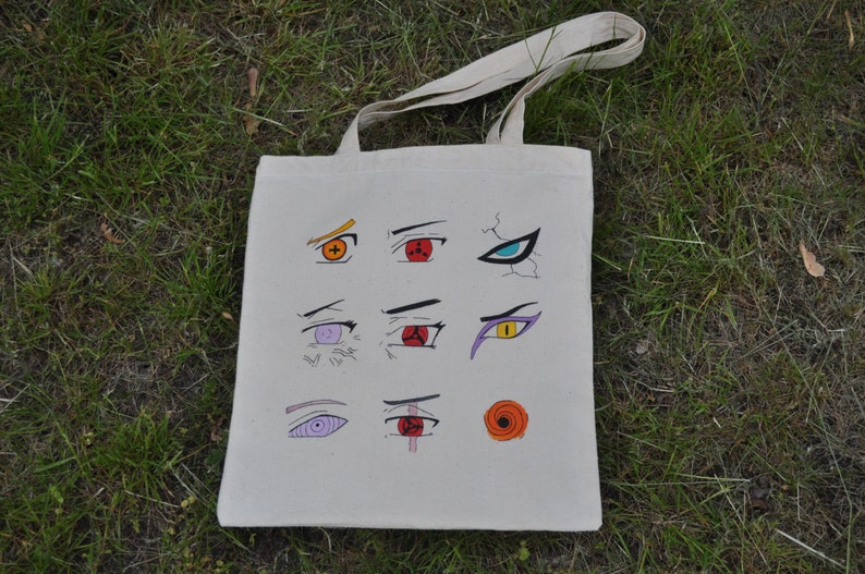 Eco bag with anime eyes tote bag gift for manga fan author acrylic painting image 1