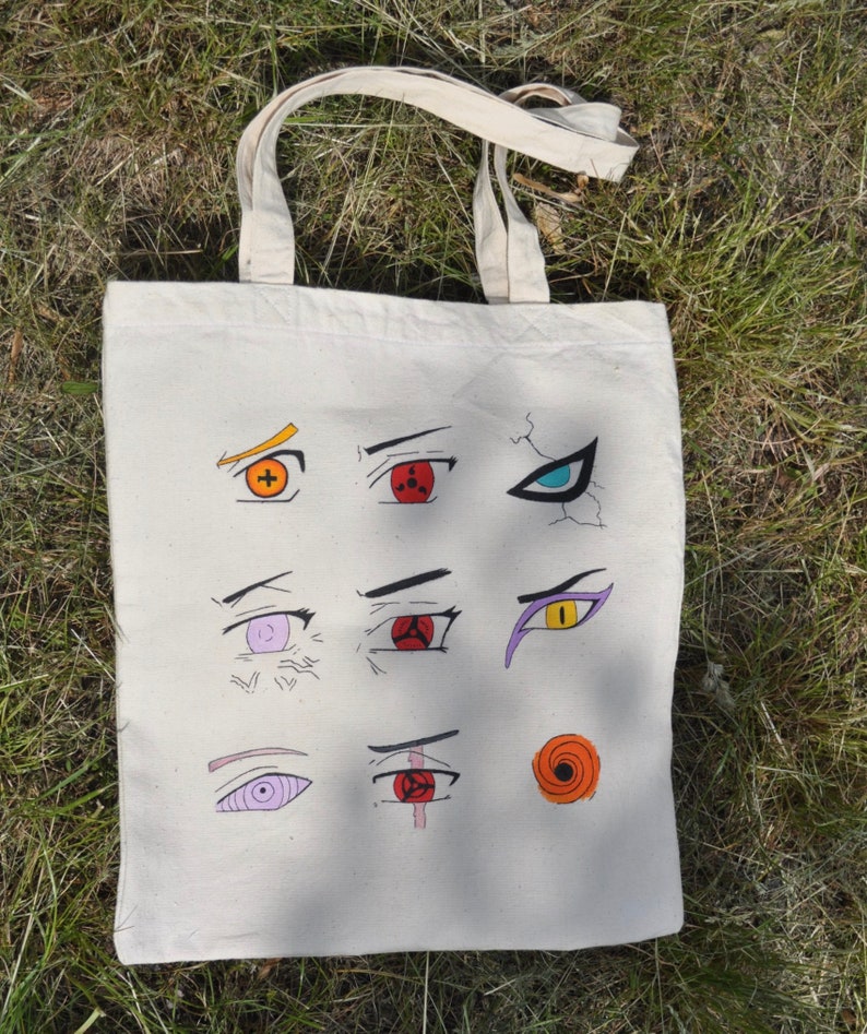 Eco bag with anime eyes tote bag gift for manga fan author acrylic painting image 2