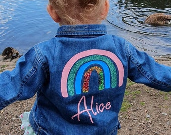 Personalised Rainbow Denim Jacket for Kids - Kids Jacket - Baby Denim Jacket - Rainbow Jacket