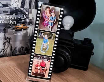 Personalised Photo Film Strip Stand - Photo Strip Plaque - Camera Roll Negative Strip Plaque -  Freestanding Photo Gift