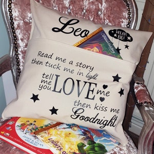 Personalized Reading Cushion Cover: Kids Book Pocket, Nursery Decor bild 6
