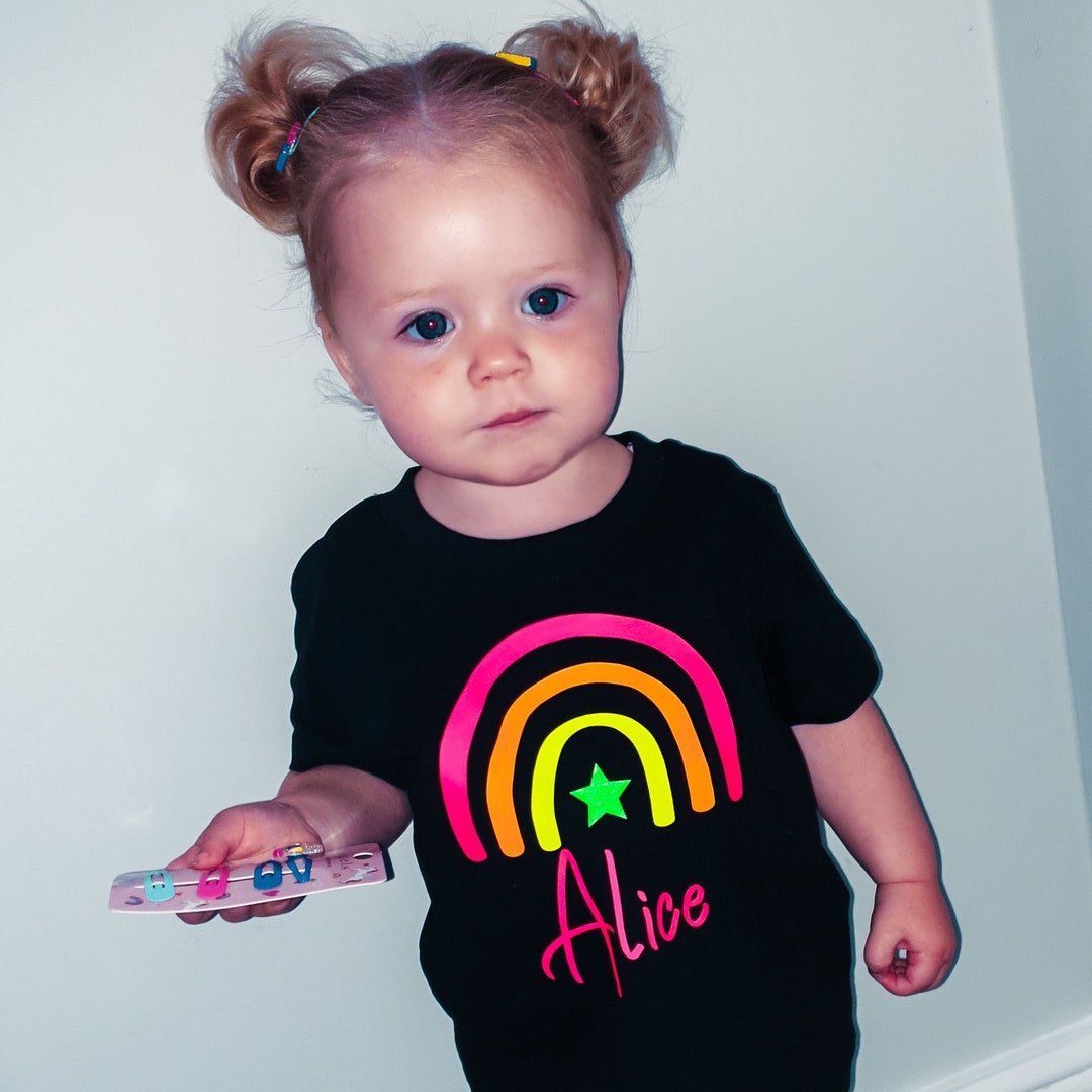Neon Rainbow T Shirt for Children Rainbow Gift Personalised Rainbow