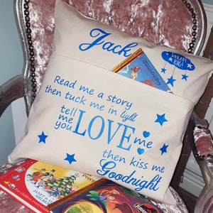 Personalized Reading Cushion Cover: Kids Book Pocket, Nursery Decor bild 3